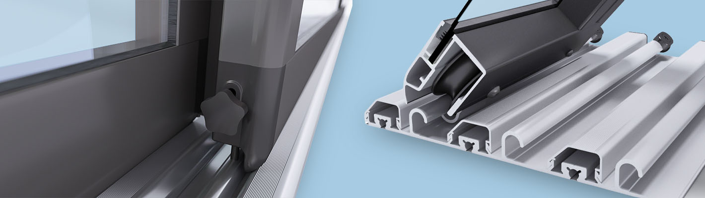 Ersatzteile für Albixon Poolüberdachungen – Detailansicht Laufschiene und Verriegelung