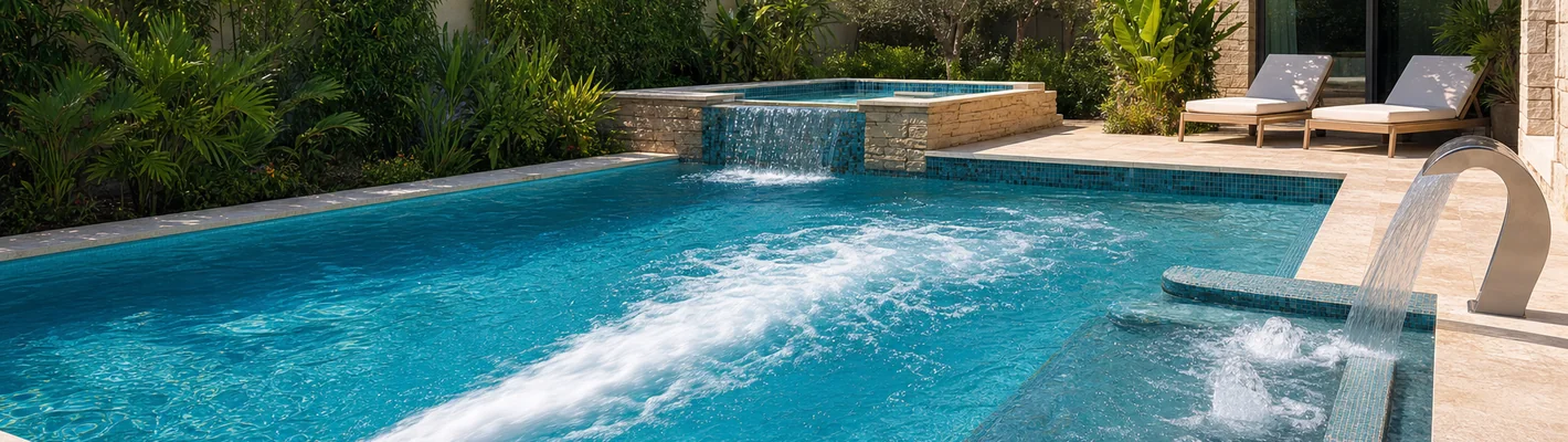 Schwimmbad-Attraktionen und Gegenstromanlage in einem modernen Pool