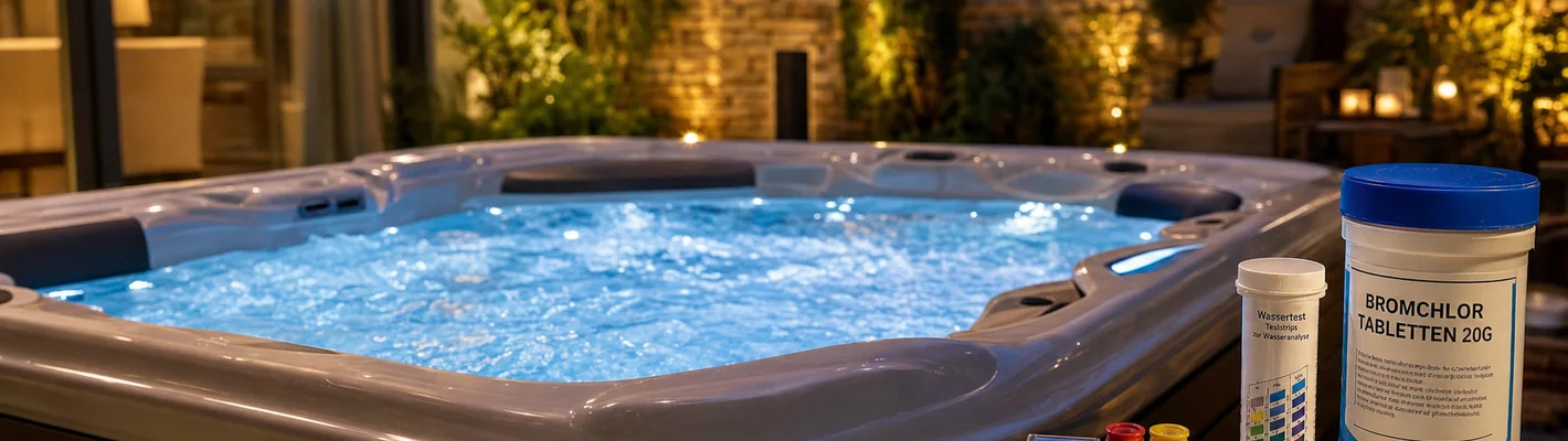 Brom-Tabletten und Wassertest für die Desinfektion von Pool und Whirlpool