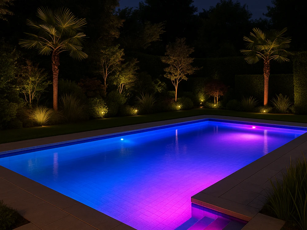 Pool mit bunter RGB-Beleuchtung