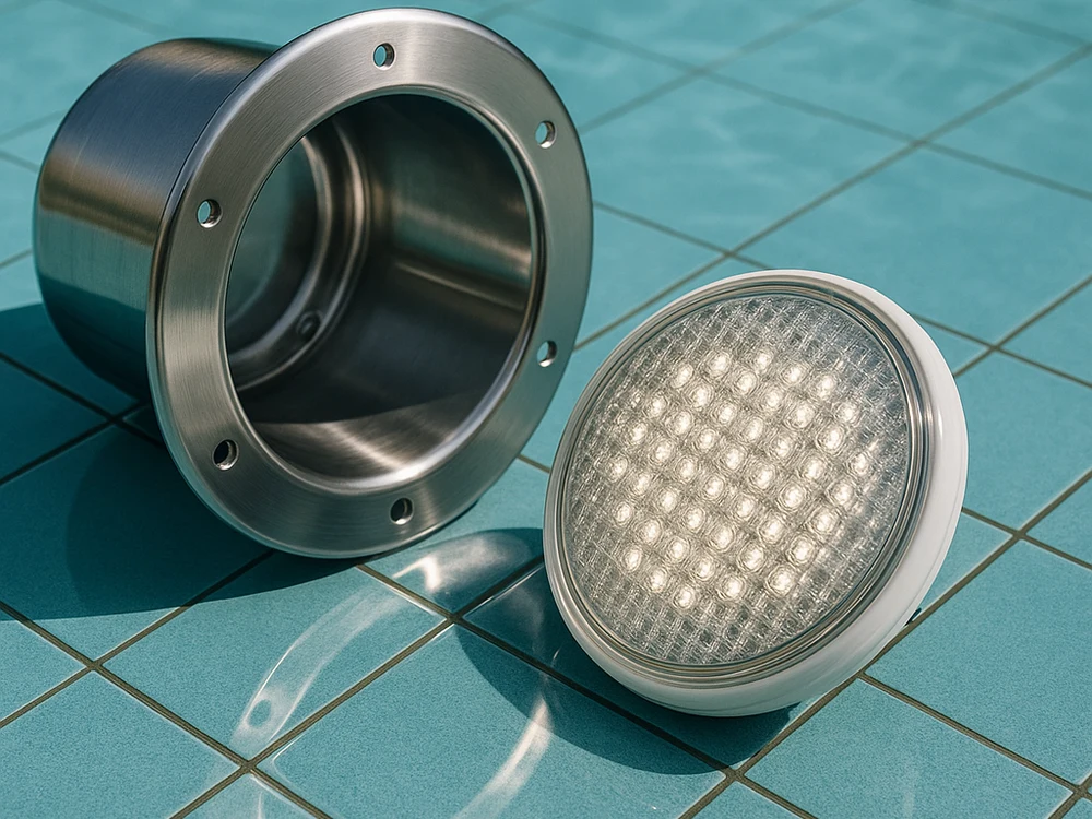PAR-56 LED-Lampe an Edelstahl-Nische