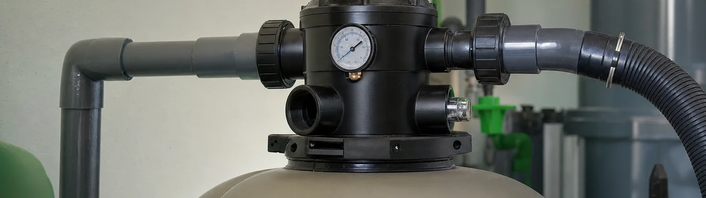 Filteranlage Bedienung: Mehrwege-Ventil und Druckmanometer