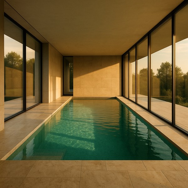 Modernes Privathallenbad mit Glasfassade