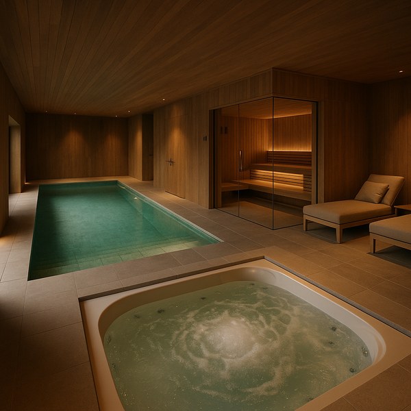 Premium-Wellness-Privathallenbad mit Sauna-Integration