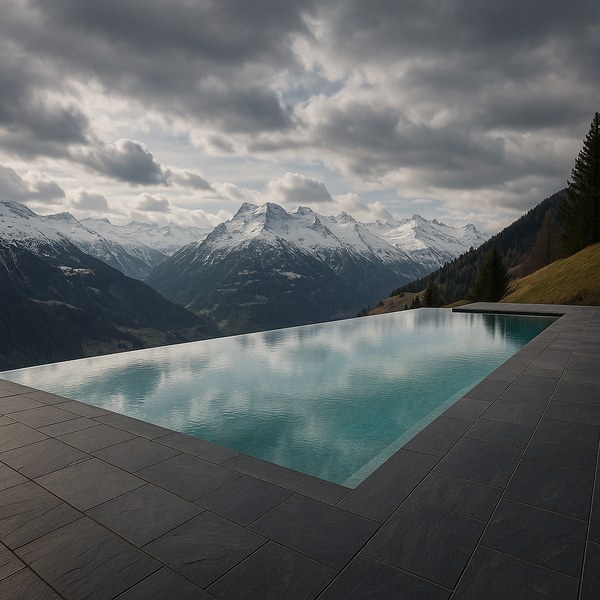 Infinity-Pool am Berghang mit Alpenblick