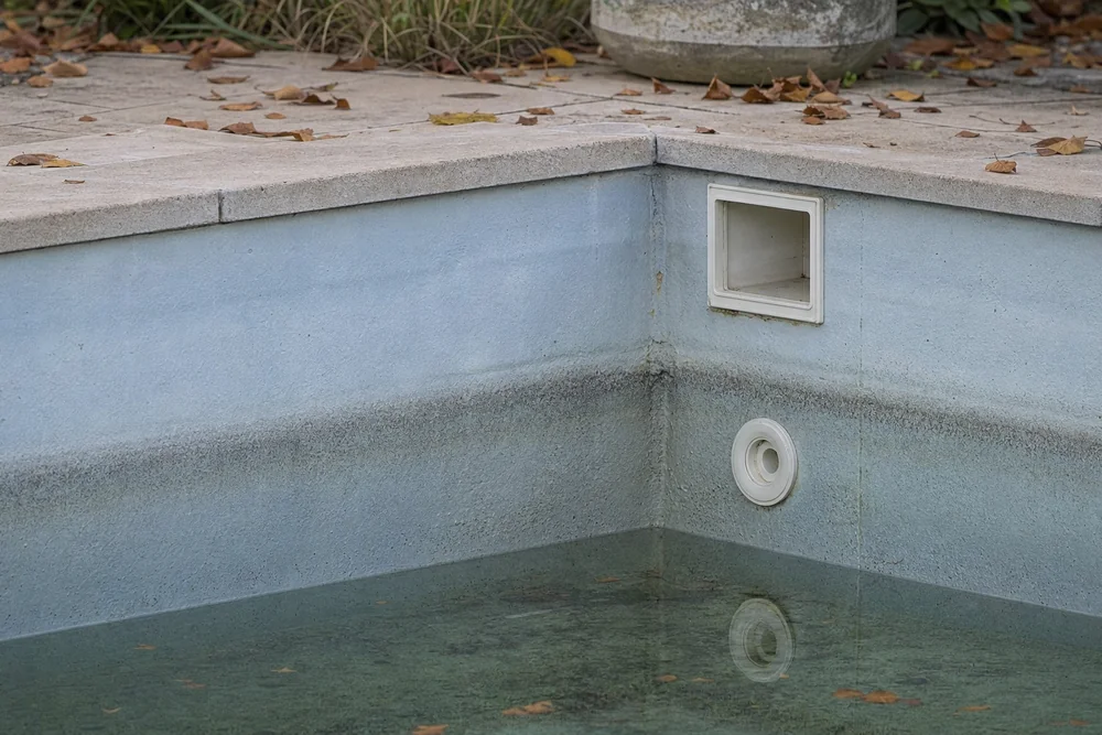 Wasserstand wird unter die Einlaufdüsen eines Schwimmbeckens abgesenkt