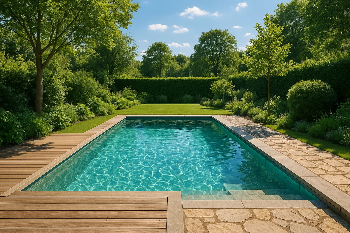 Ländlicher Gartenpool mit viel Grün