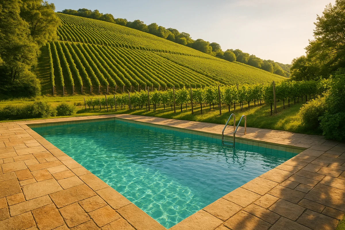 Privatpool im Weinhang mit klarem Wasser