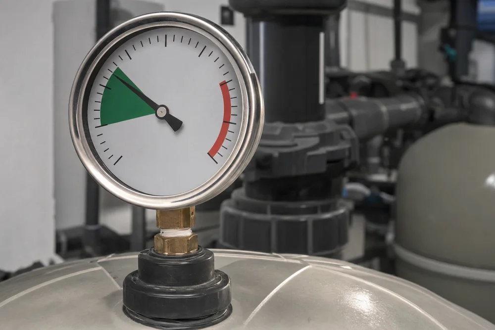 Manometer an einer Sandfilteranlage im Technikraum