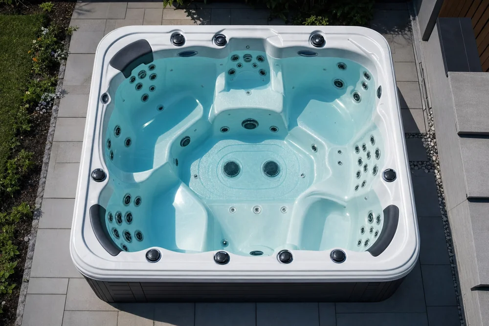 Whirlpool mit geformten Sitzflächen und Düsen von oben