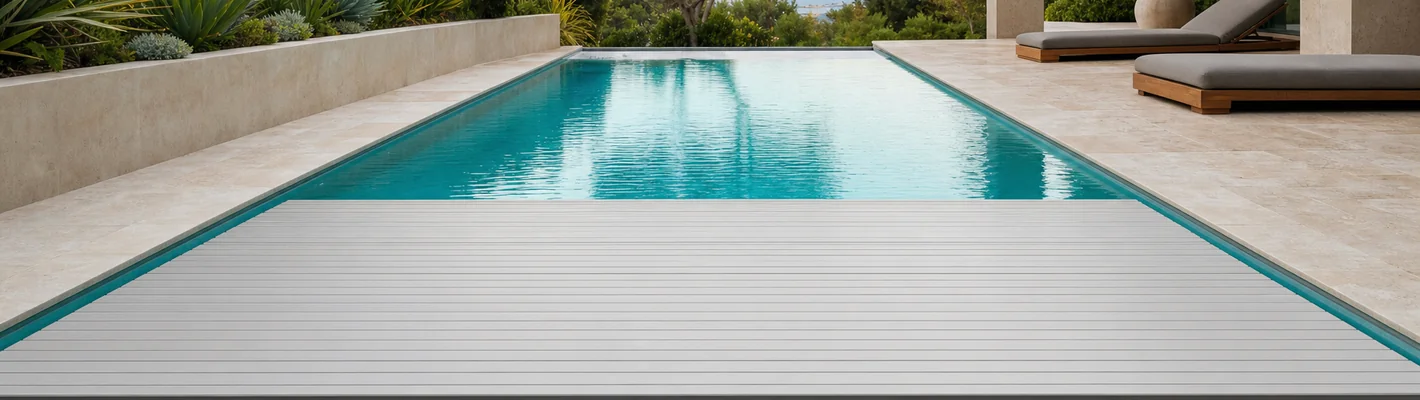 Unterflur-Rollladenabdeckung über einem Schwimmbecken