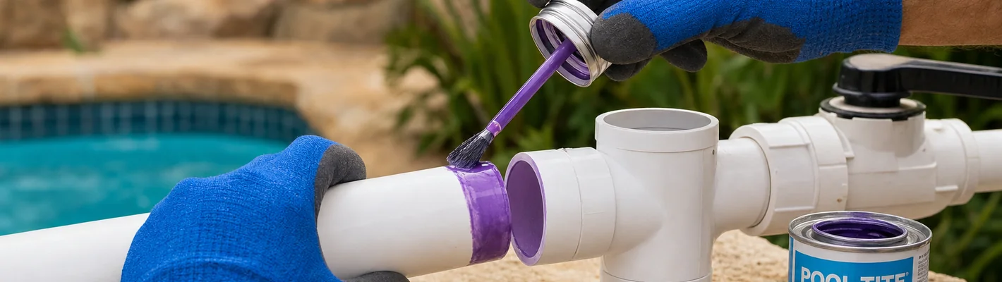 Verklebung von PVC-Rohr und Fitting mit Tangit-Klebstoff auf der Baustelle