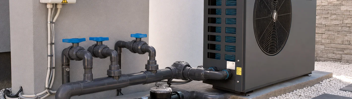 Bypass mit drei Ventilen an einer Pool-Wärmepumpe