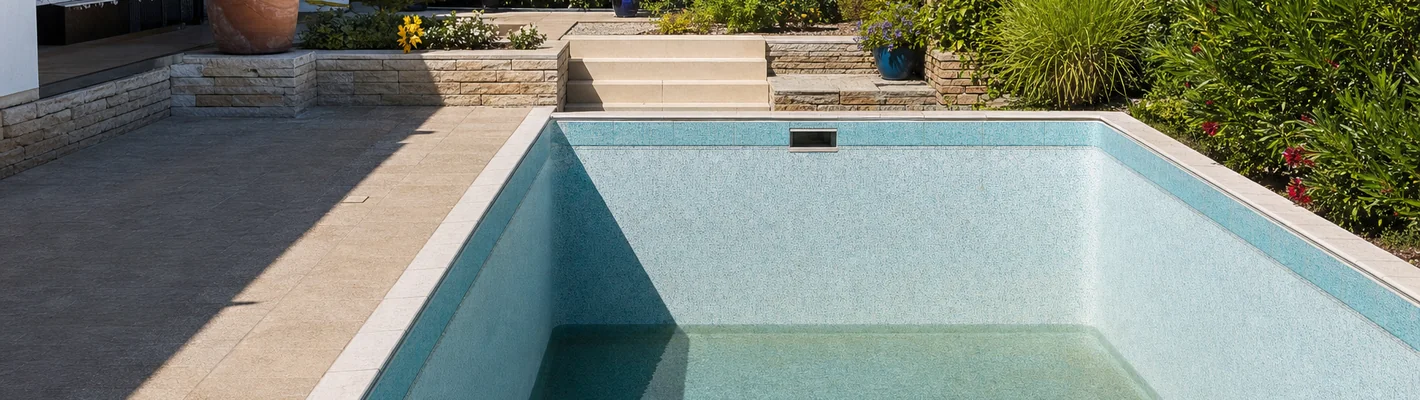 Pool mit sinkendem Wasserstand bei der Lecksuche