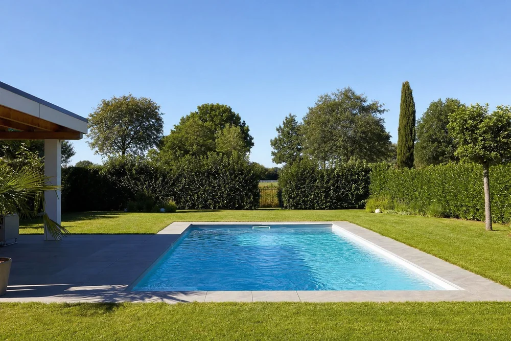 Gartenpool mit deutlichem Abstand zum Zaun der Nachbargrenze