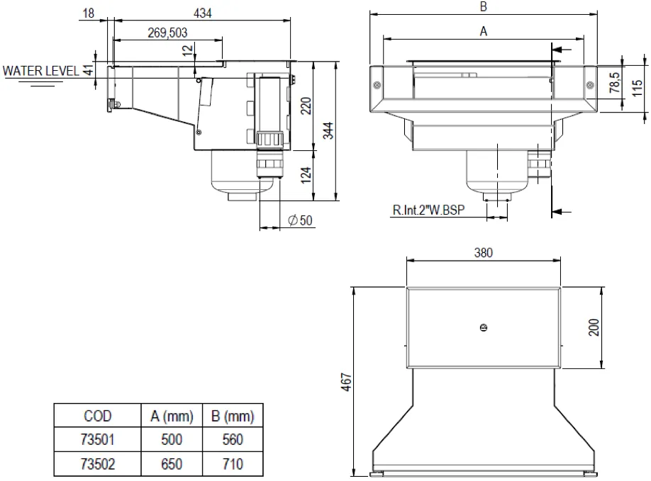 Edelstahl Slim Skimmer High Level A-500