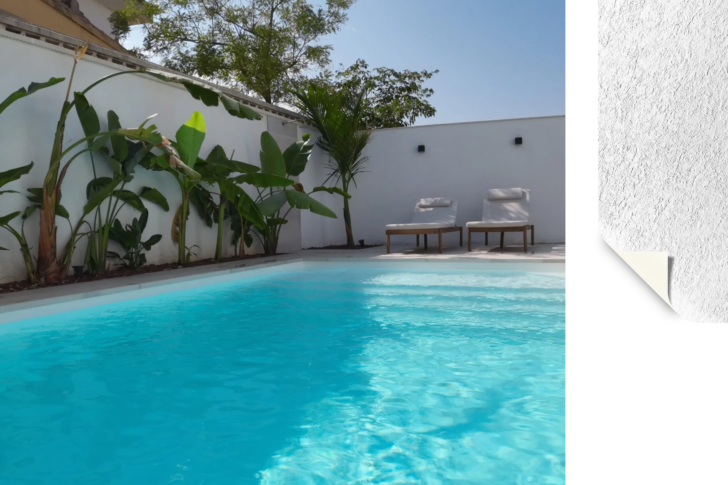 Schwimmbadfolie ELBE motion – Farbton Arctic White im Pool Heller Pool mit weißer Poolfolie ELBE motion – Farbton Arctic White für kristallklares Wasser