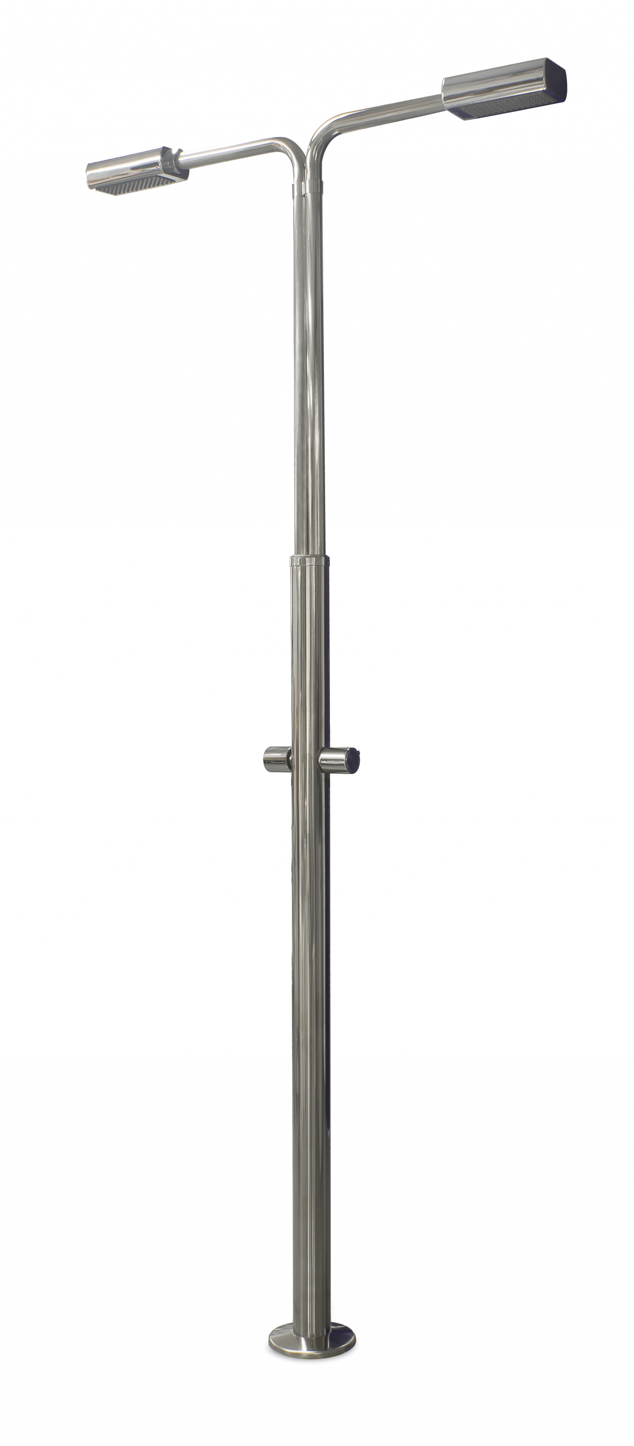 Kaltwasser-Doppeldusche Angel aus Edelstahl mit zwei Duschköpfen