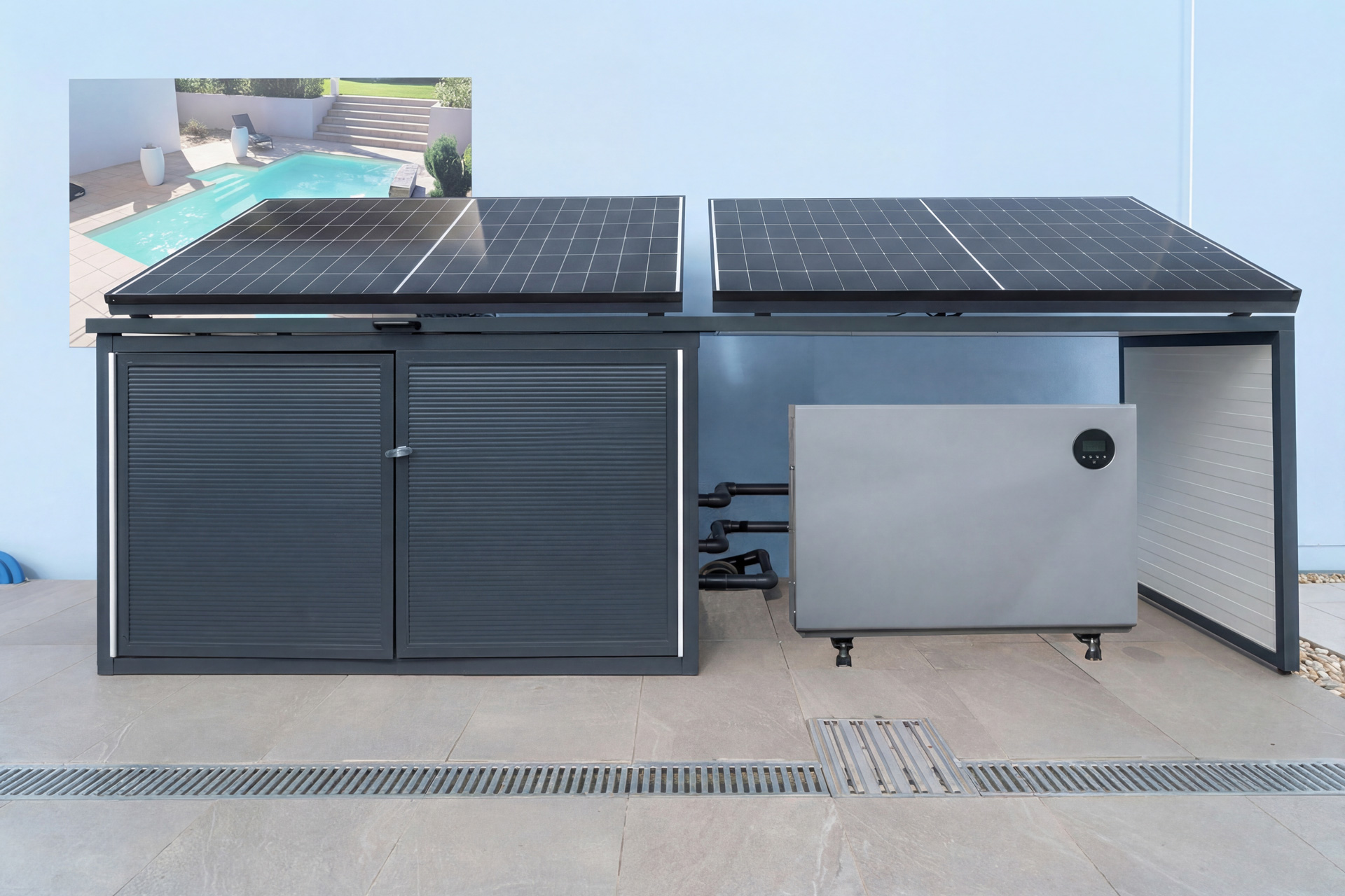 Solarbox mit Solarpaneelen und Wechselrichter