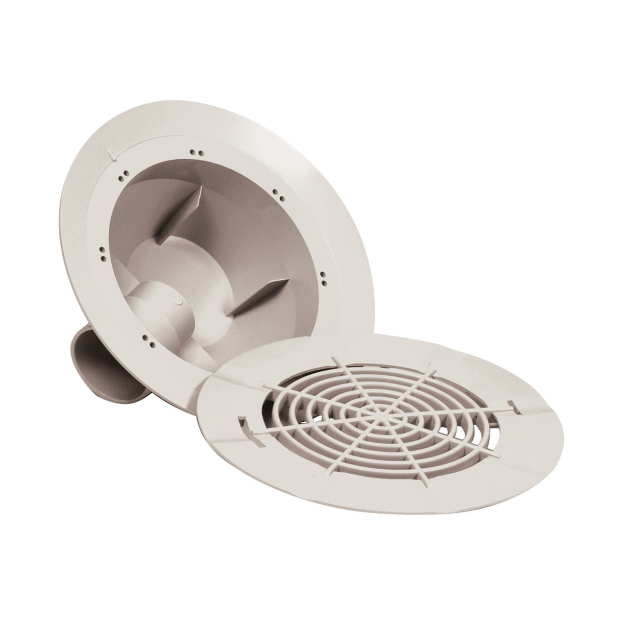 Aquareva Bodenablauf BL311 mit seitlichem Abgang und abgenommener Abdeckung, Detailansicht