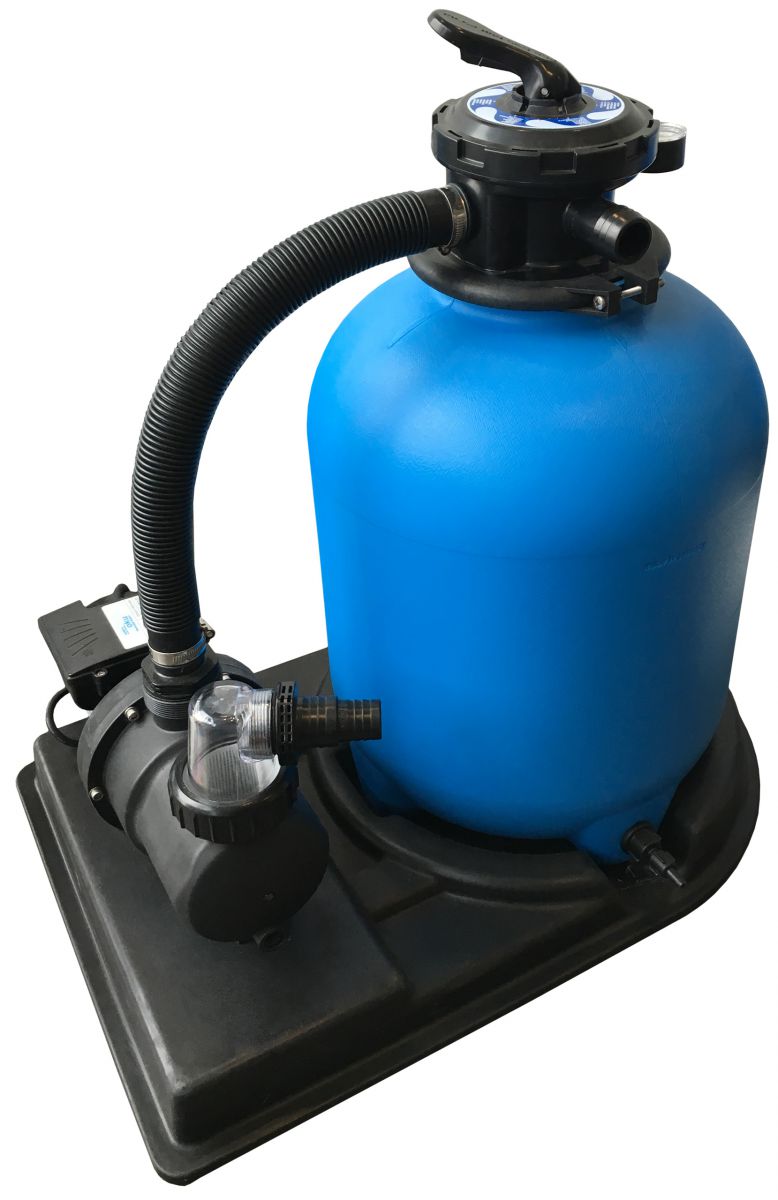 Blaue Pool Filteranlage ECO quick up mit schwarzer Pumpe und Filterkessel für Becken bis 30 m³