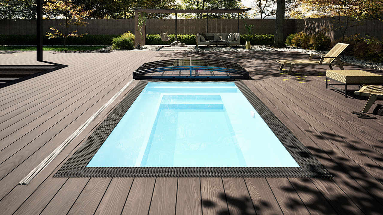 Albixon PP Pool Mini Qbig 2,25x3,75 Weiß – Sydney Poolüberdachung Detailaufnahme des Albixon PP Pool Mini Qbig in Weiß (2,25 x 3,75 m) mit Sydney Poolüberdachung