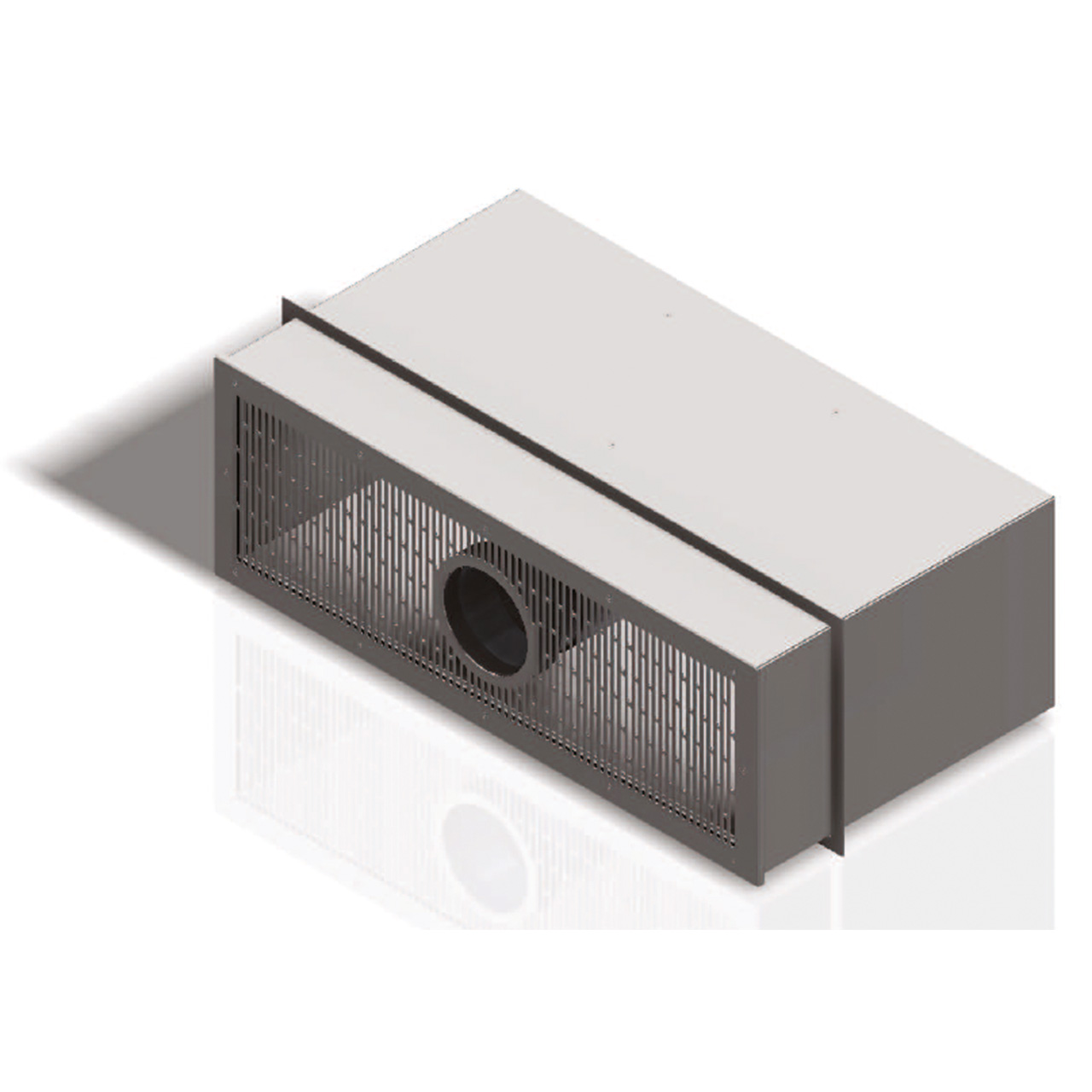 HydroStar Einbauschacht V4A flach für Strömungsturbine, Draufsicht auf das Edelstahlgehäuse mit Gitter