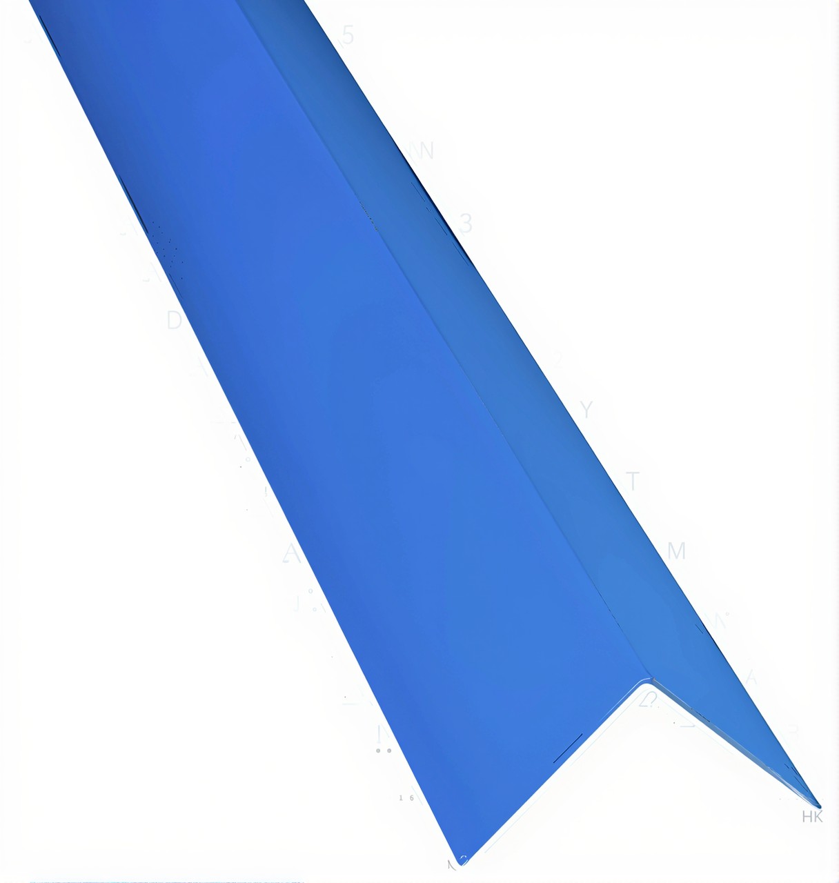 Blauer Folienverbundblechwinkel als L-Profil für Außenecken.