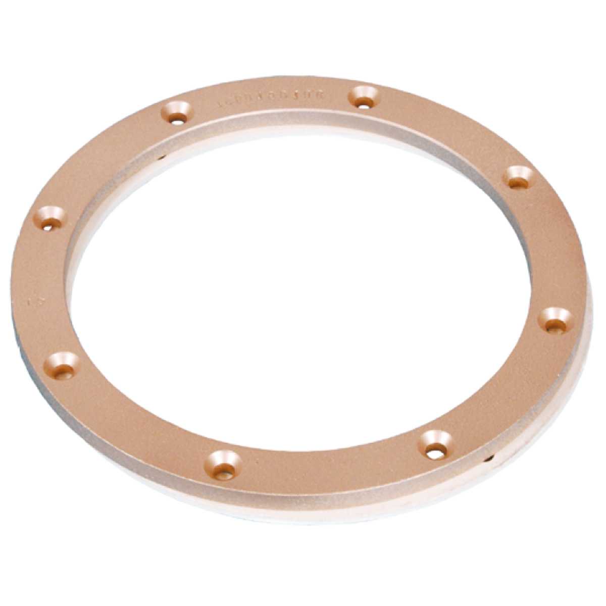 Detailansicht des bronzefarbenen Flanschsatzes mit Schraublöchern für die Gegenstromanlage