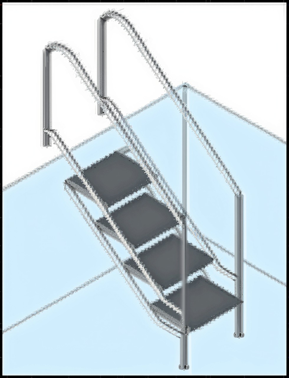 Edelstahl-Pooltreppe MIAMI VARIO mit 4 Stufen und Handläufen, im Pool installiert.