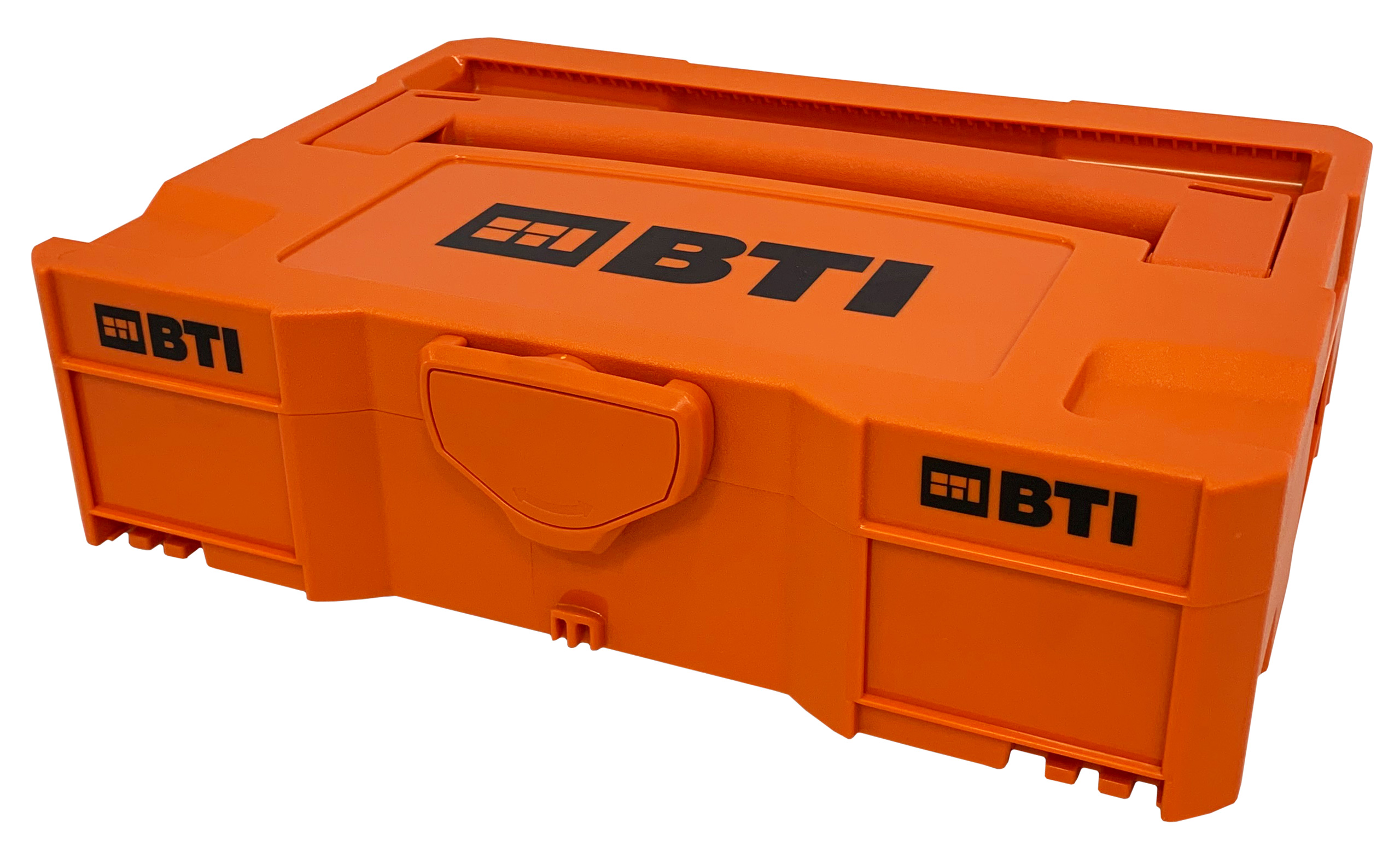 Orange BTI Box Werkzeugkiste mit T-Lock Verschluss und BTI Logo auf Deckel und Seiten