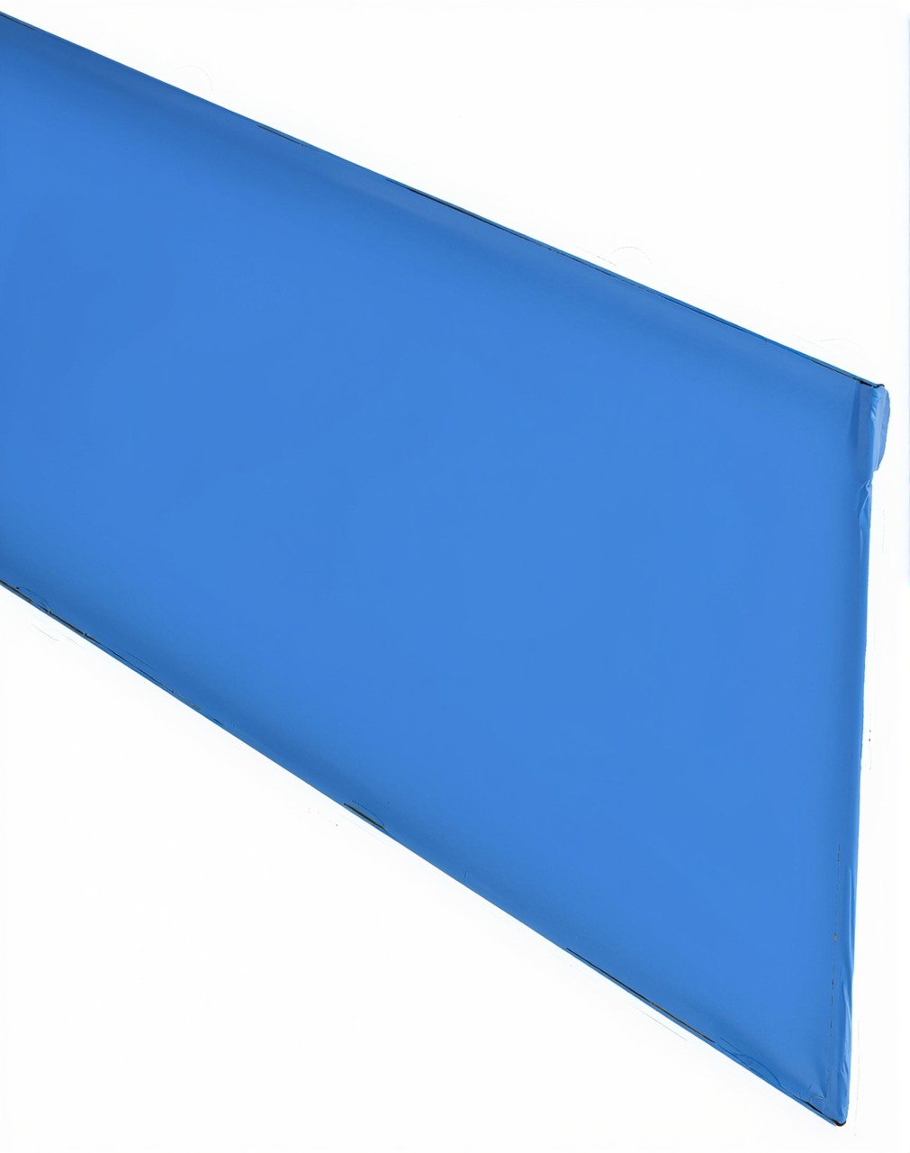 Blauer Folienverbundblechstreifen, Detail der glatten Oberfläche.
