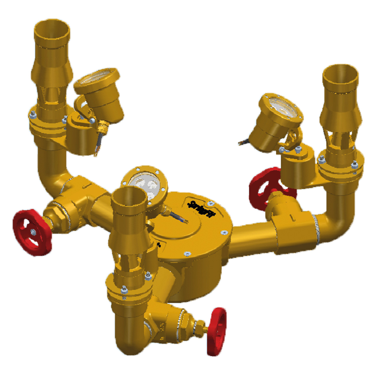 Springbrunnenbaugruppe Cascade 50 mit drei Düsen, drei Scheinwerfern und roten Ventilen