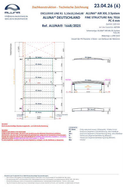 Aluna Exclusive Line R1 Flache Poolüberdachung 5,10 × 10,10 × 0,68 m – technische Zeichnung