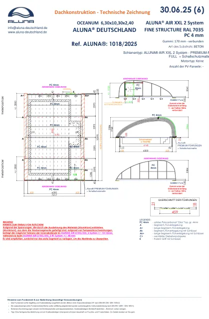 Aluna Oceanum Poolhalle 6,30 × 10,30 × 2,40 m – technische Zeichnung