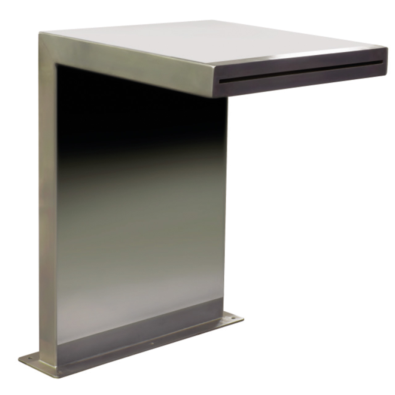 Schwalldusche Atheris aus Edelstahl mit breitem Wasserauslauf und Bodenplatte zur Befestigung