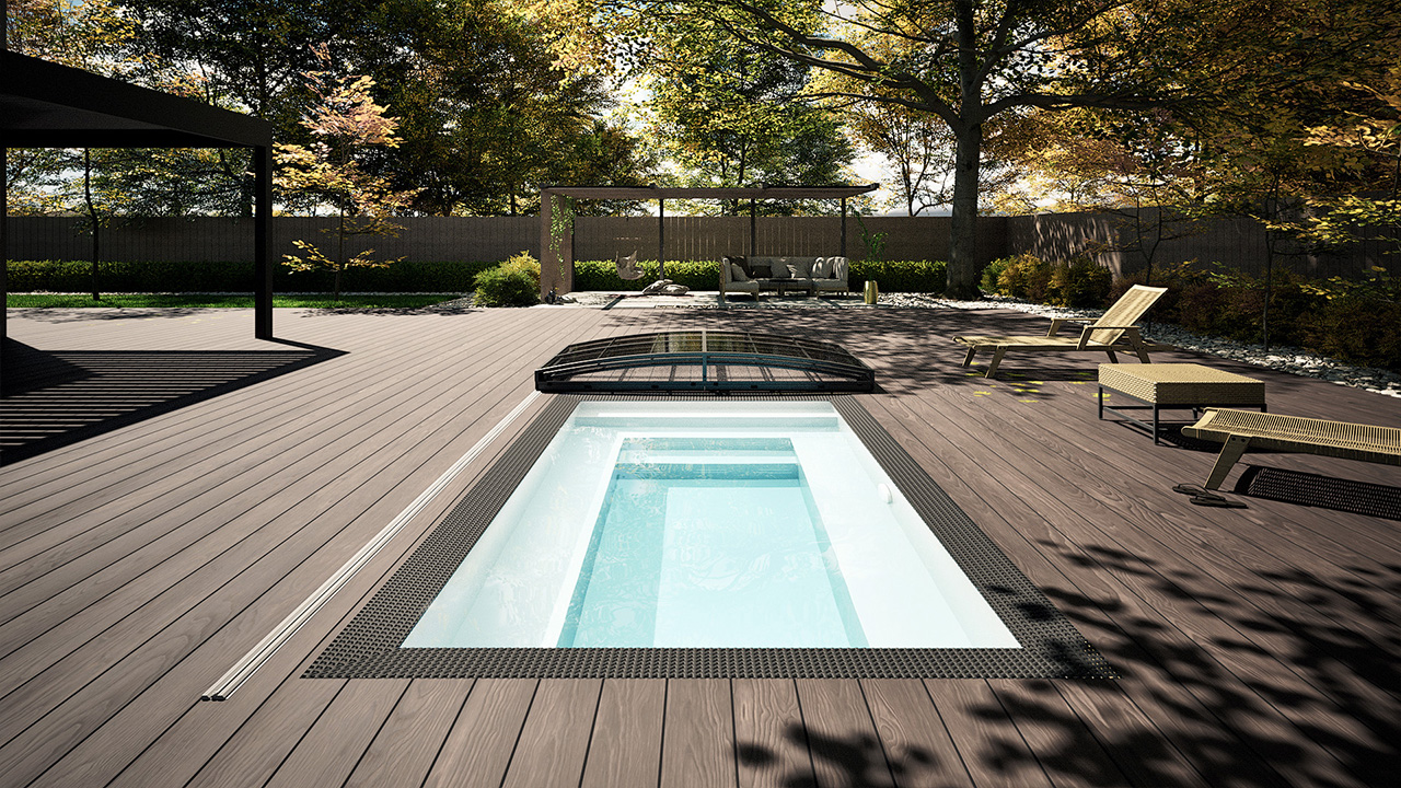 Albixon PP Pool Mini Qbig 2,25x3,75 Grau – Sydney Poolüberdachung Detailansicht des Albixon PP Pool Mini Qbig in Grau (2,25 x 3,75 m) mit Sydney Poolüberdachung