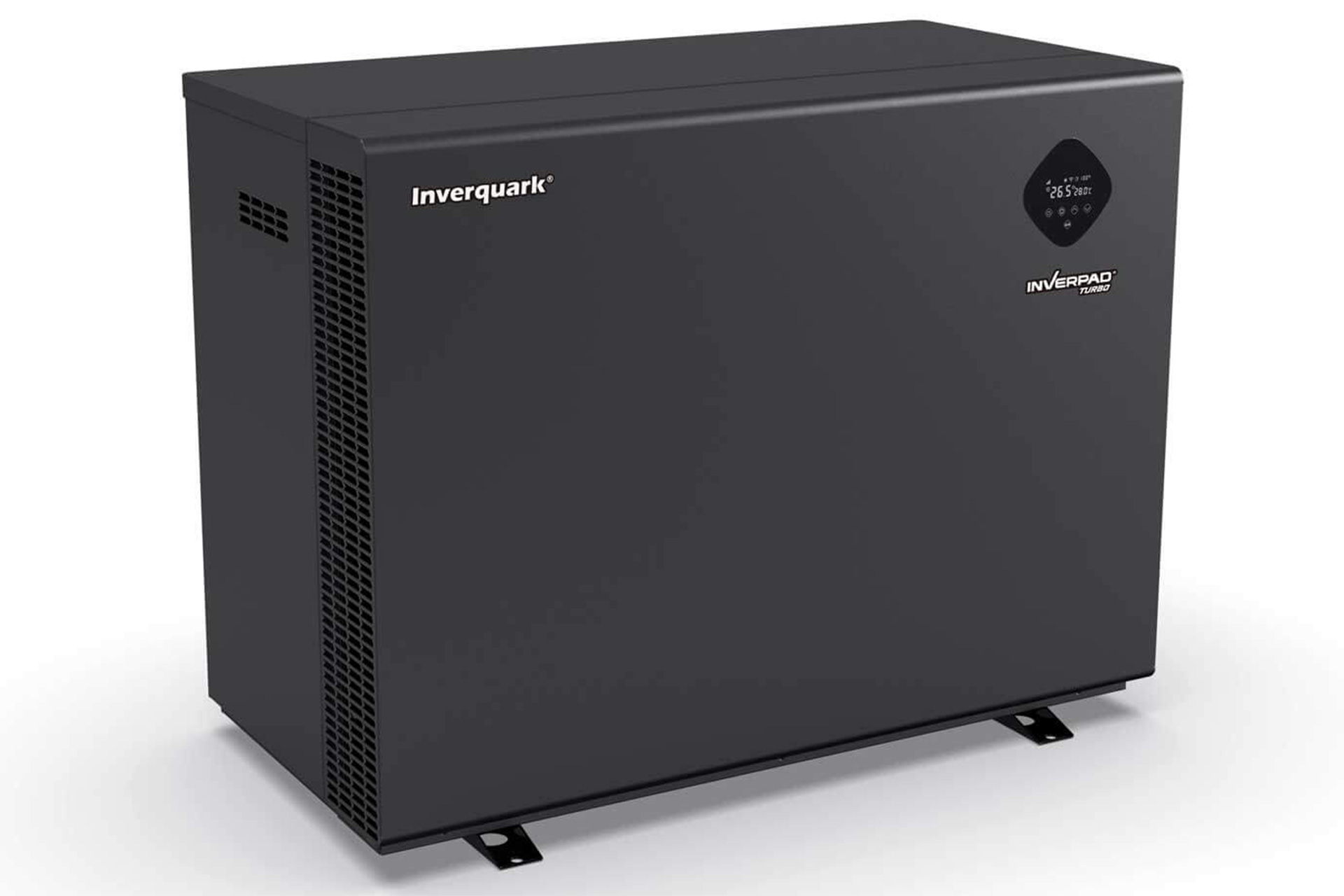 Inverquark Mr. Perfect Poolwärmepumpe in Schwarz mit Display und Lüftungsschlitzen