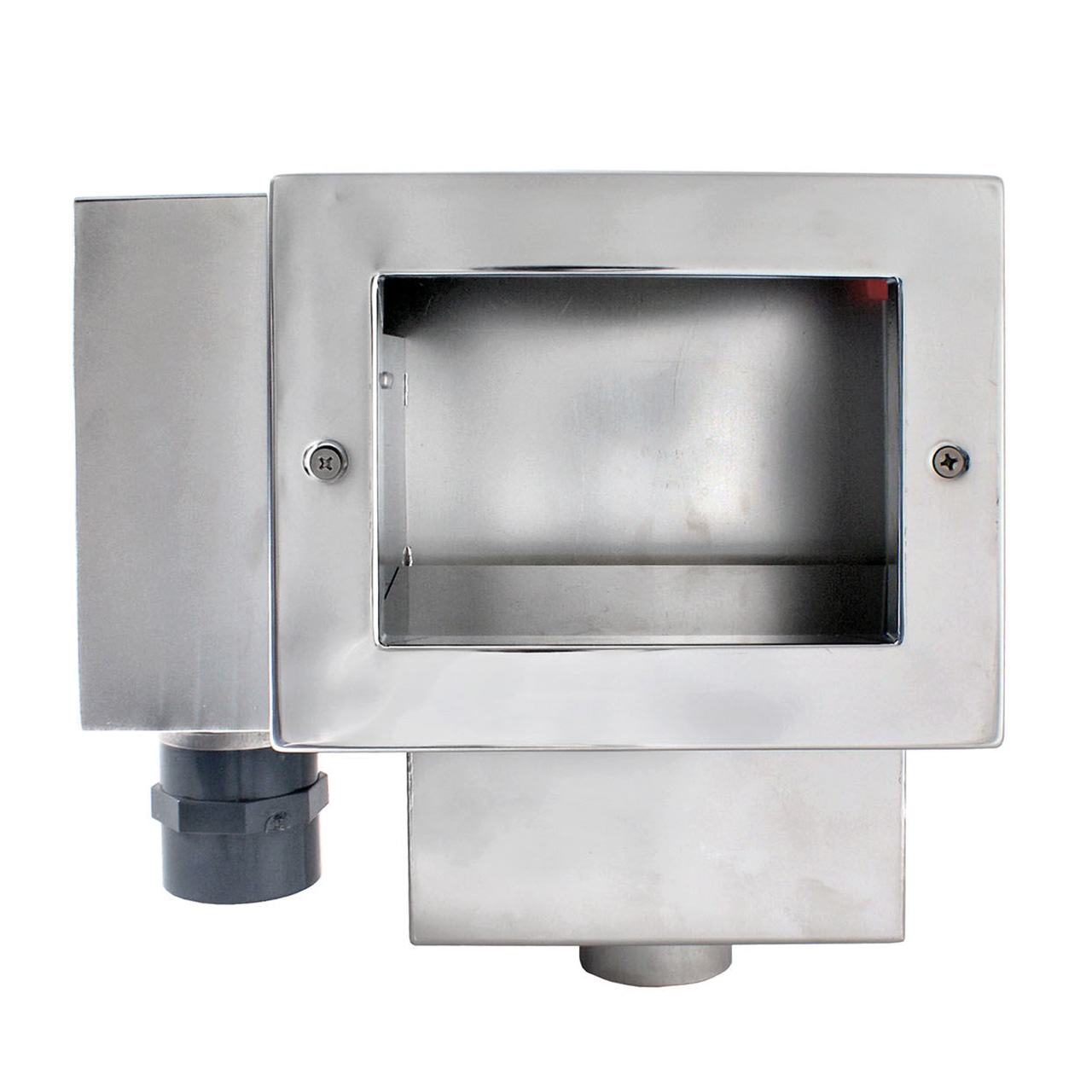 Detailansicht des Behncke V4A Skimmers B100 mit Saugbreite 200mm, gefertigt aus Edelstahl.