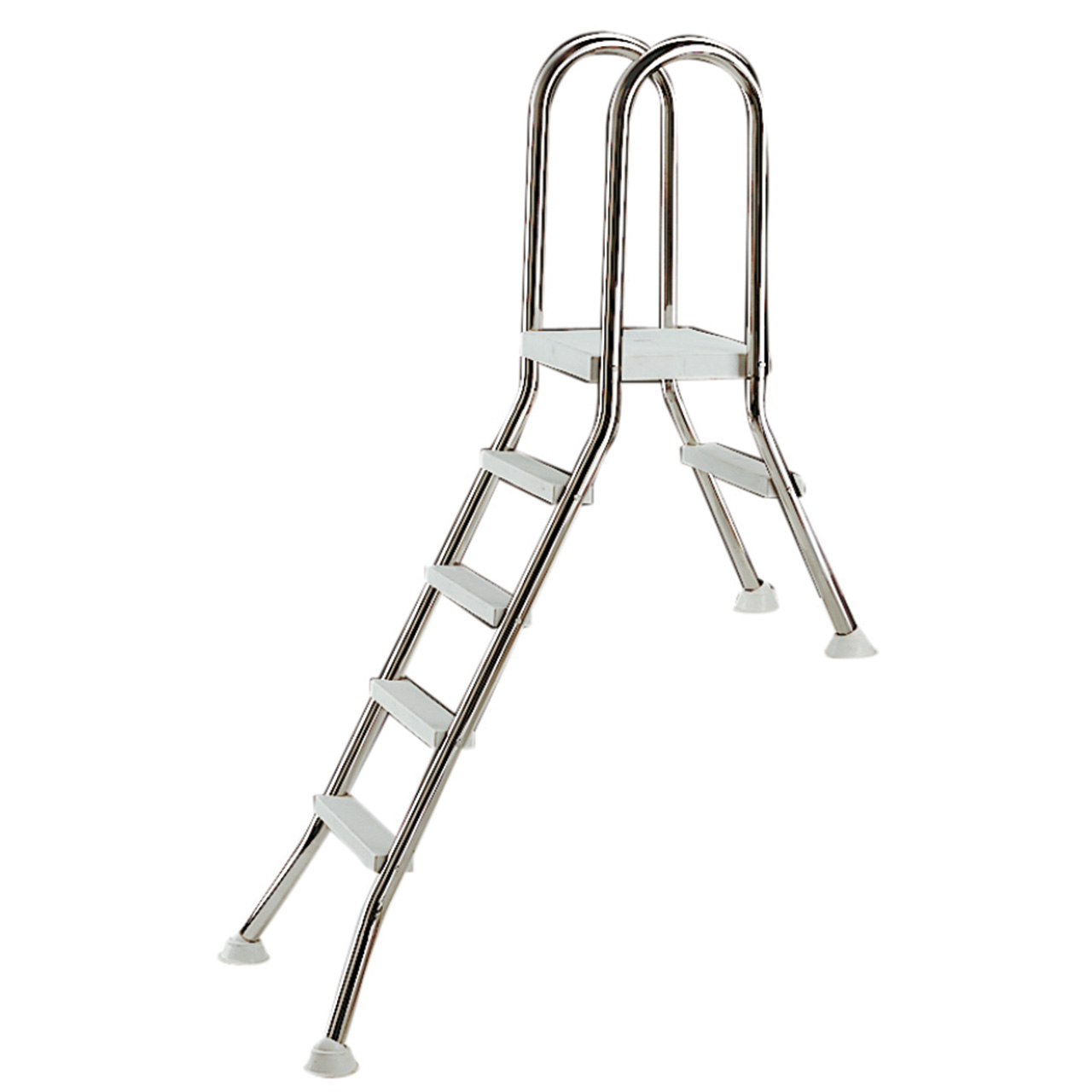 Hochbeckenleiter aus V2A Edelstahl mit 5 Stufen und Haltegriffen, für den Außenbereich