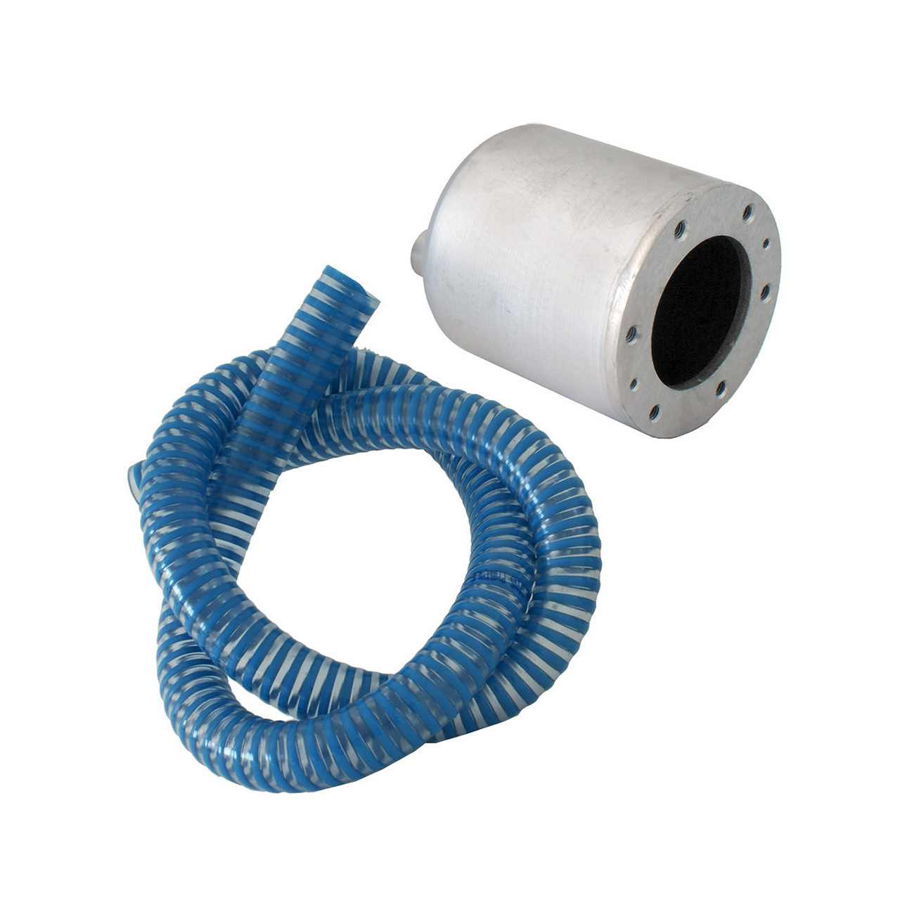 Runde Einbaunische für Unterwasserscheinwerfer mit blauem Schlauchanschluss