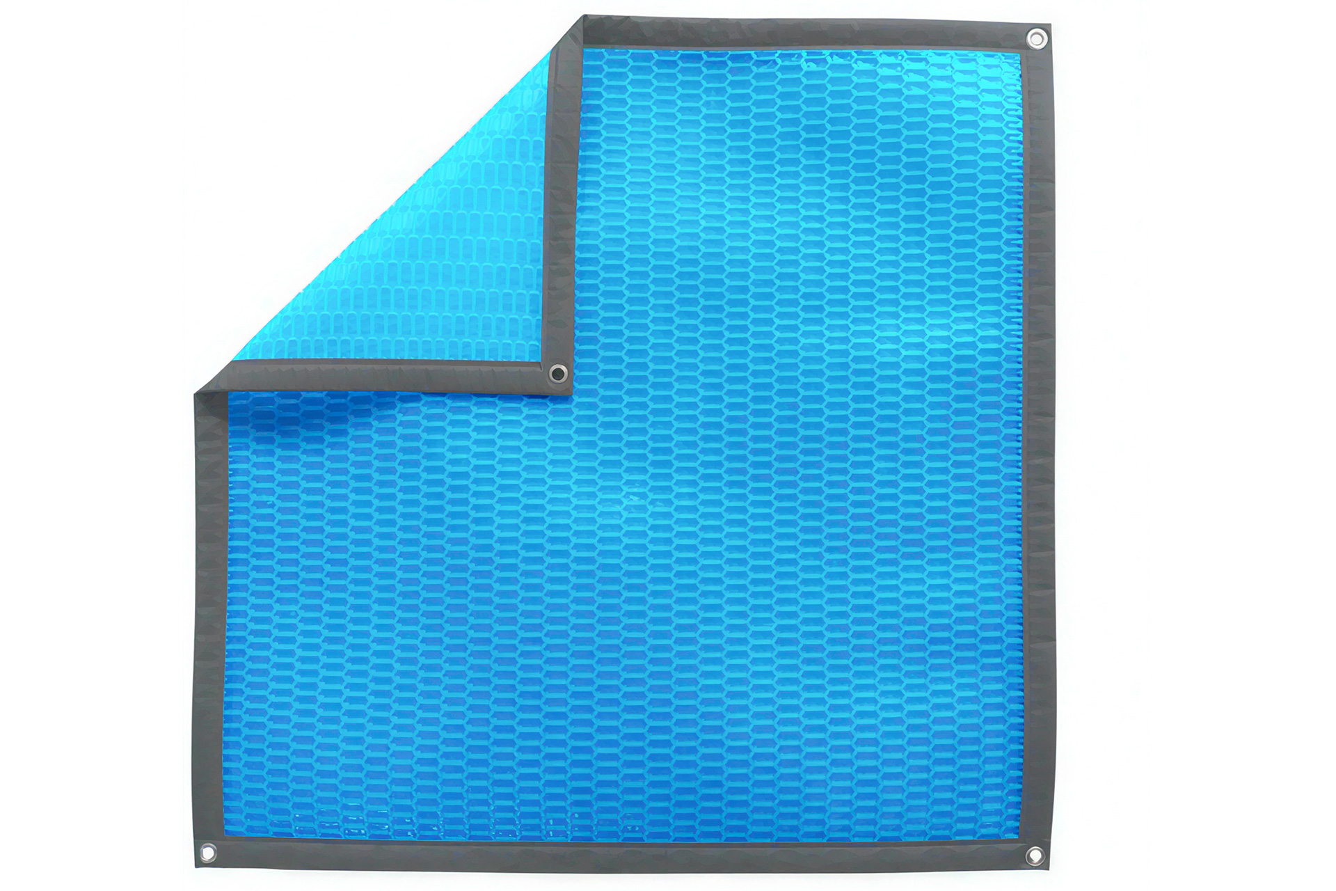 Blaue Pool Solarfolie Luftpolsterabdeckung Alveolar Sundown mit grauer Umrandung und Ösen