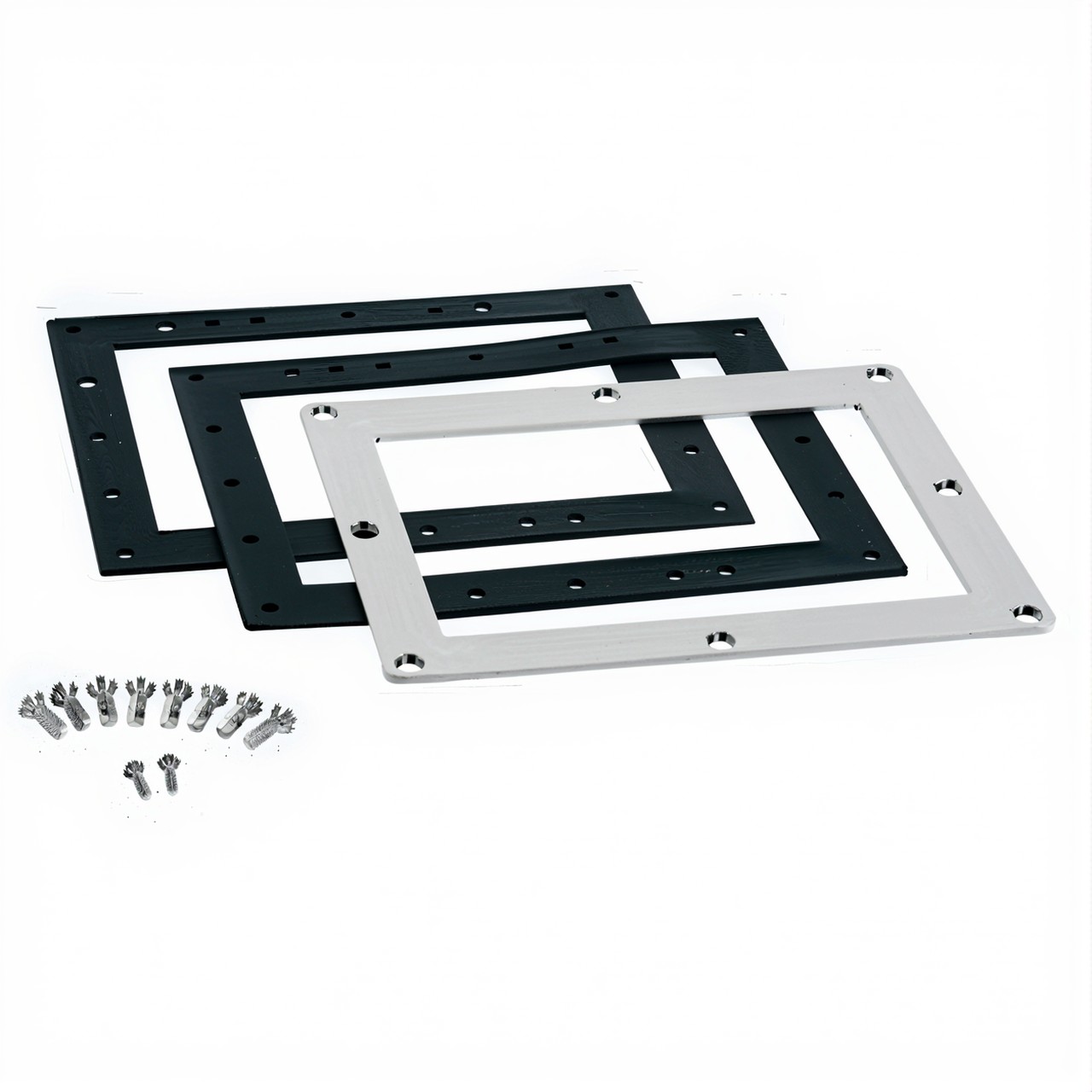 Flanschsatz für V4A Skimmer mit Dichtungen und Schrauben, rechteckige Form, Detailansicht