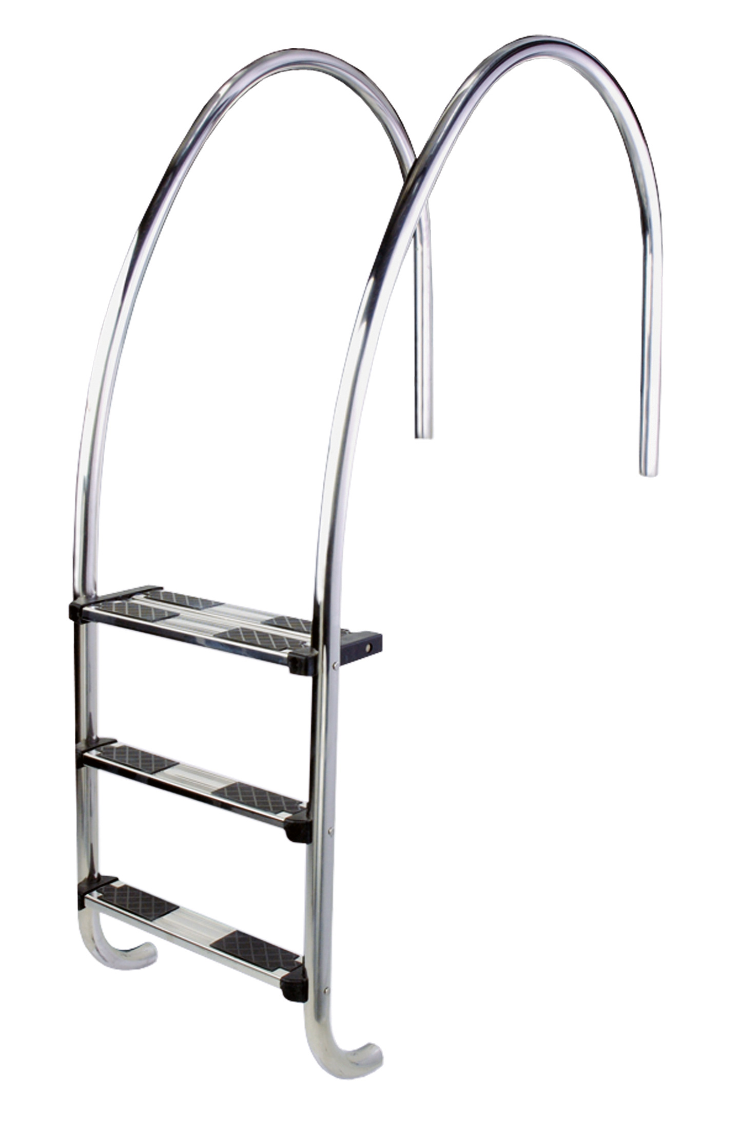 Edelstahl Einbauleiter für Überlaufrinnenbecken mit drei Stufen und rutschfesten Trittflächen