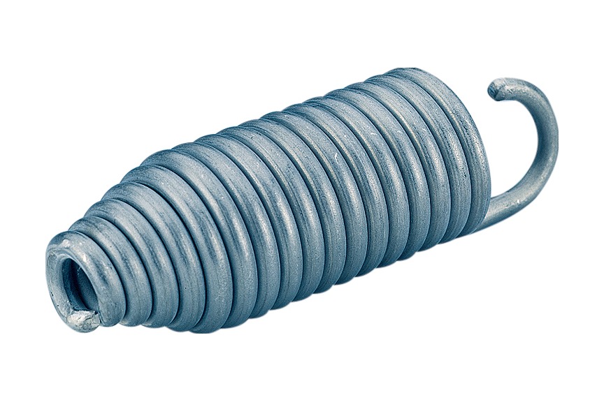 Graue konische Feder für Schwimmleine mit Haken und Befestigungsplatte.