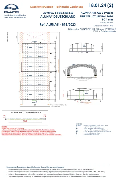 Aluna Admiral Poolhalle 5,50 × 12,98 × 2,63 m – technische Zeichnung