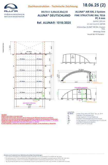 Aluna Delta II Poolhalle 6,00 × 10,30 × 2,43 m – technische Zeichnung