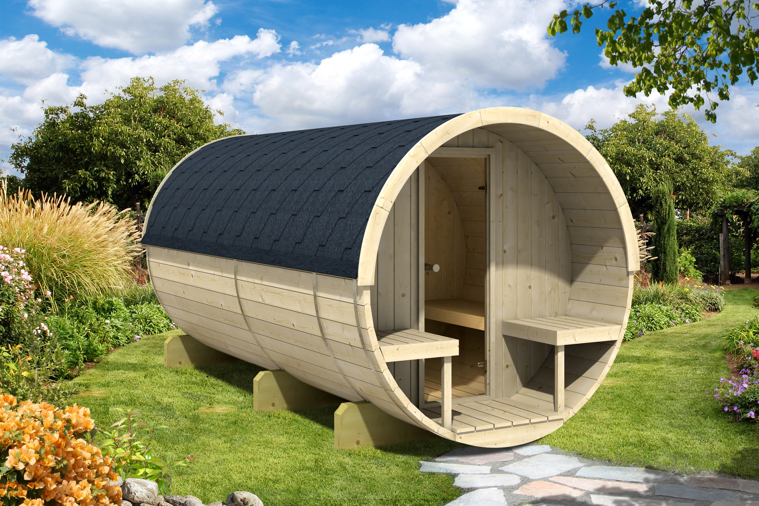 Saunafass-330-400 Fass-Sauna 1082, 200 x 330 cm