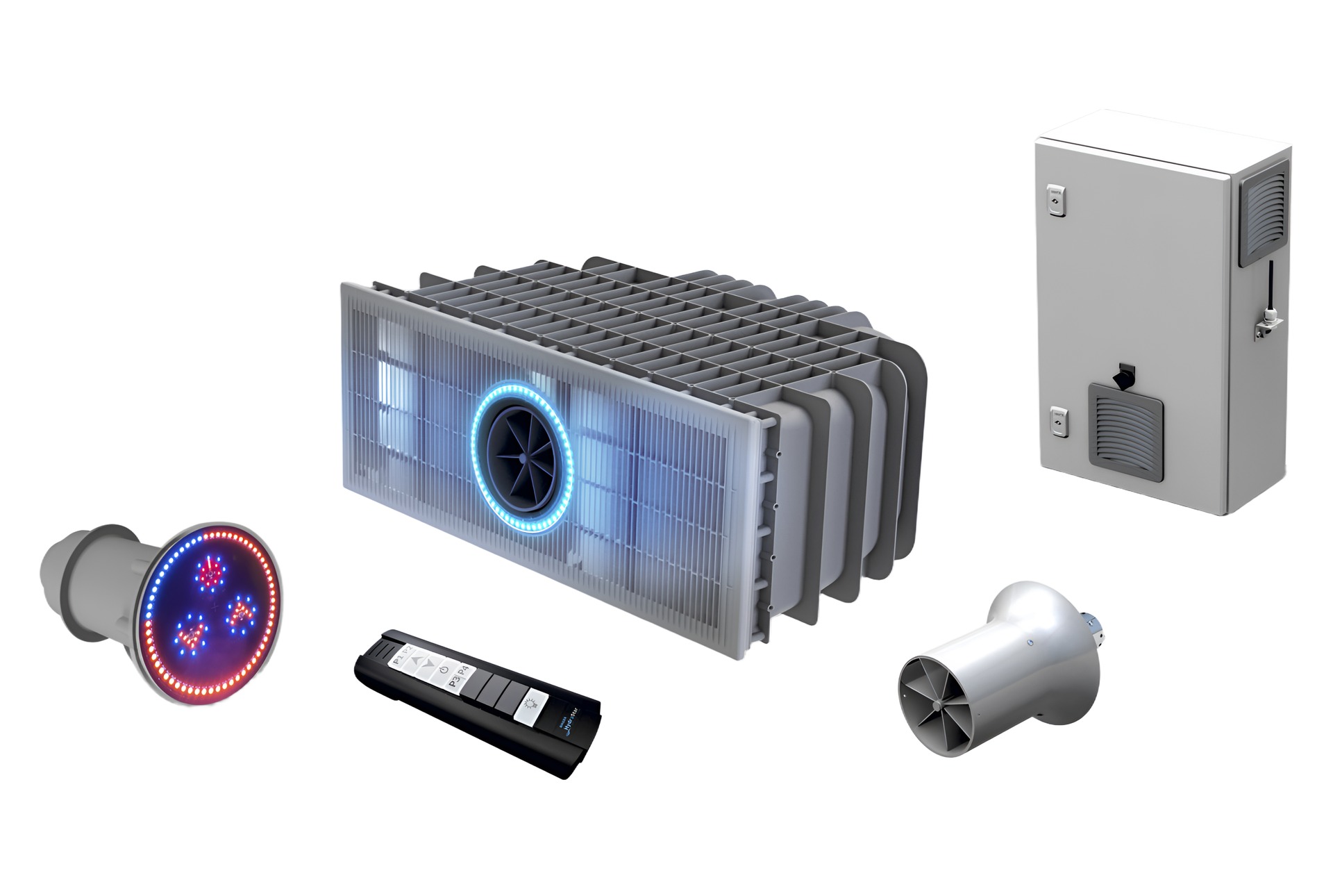 Komplettanlage HydroStar BGA Single im Poly-Schacht: Einbauschacht, Turbine, Steuerung, Fernbedienung und Bedienfeld