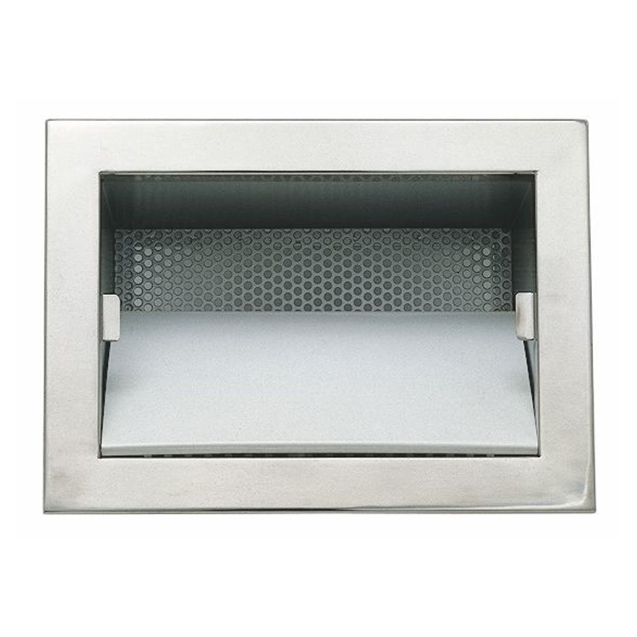 Detailansicht des Behncke Siebeinsatzes V4A für Skimmer mit perforiertem Blech und Klappe